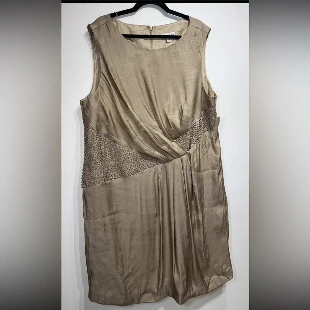 NWT $140 Coldwater Creek Beaded Shimmer Dress Women’s Plus Size 24 Fall Beige